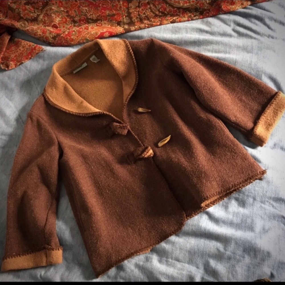 Marsh Landing Jacket S-Small Brown Tan Boiled Wool Toggles Whipstitch Vintage